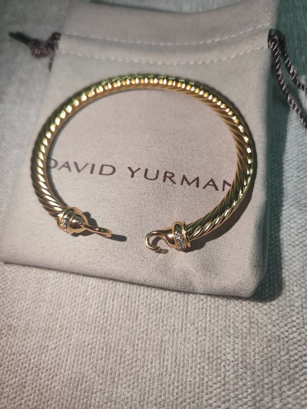 ✨David Yurman 18K Gold Twisted Cable Diamond Hook Clasp Bracelet - Picture 2 of 5